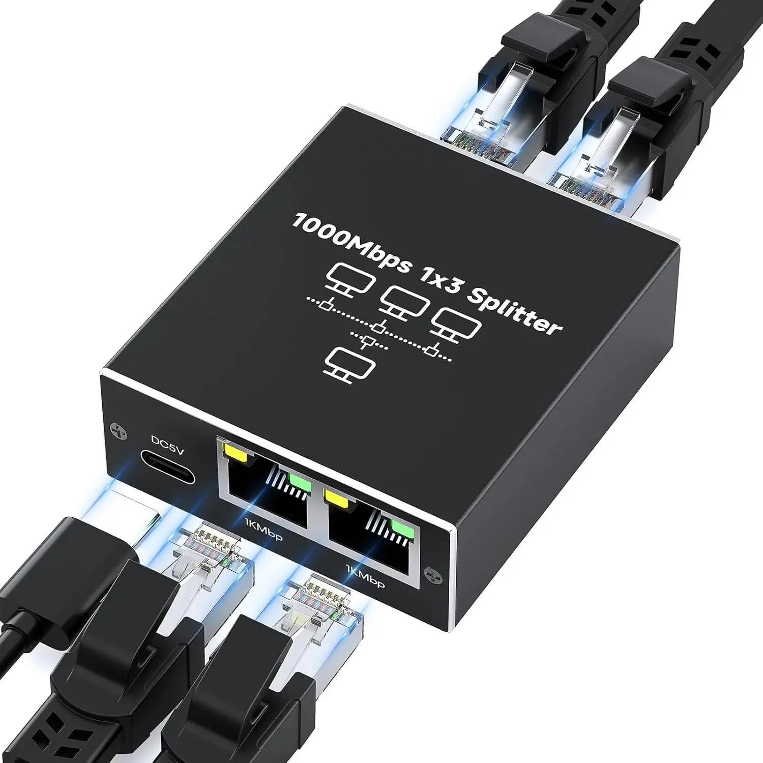 Ethernet Splitter 1 to 3 1000Mbps High Speed Either Network Splitter Internet Cable Splitter 1 in 4 Out Gigabit Dual LAN RJ45 Port Router Switch Work for Cat 5/5e/6/7/8 Cable