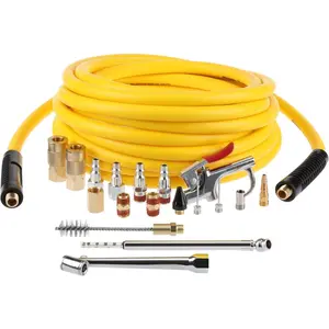 19 count Air Compressor Accessories Kit with 3/8 Inch x 25FT Hybrid Hose, 1/4 Inch NPT Quick Connect Fittings, Air Blow , Tire Gauge and Wire Brush