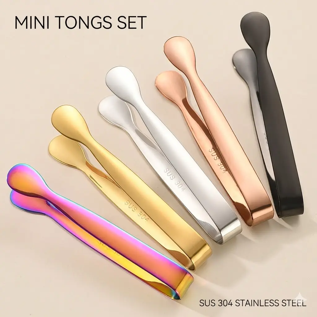 Gold Mini Metal Tongs, Tiny Stainless Steel Tong for Home Kitchen Supplies