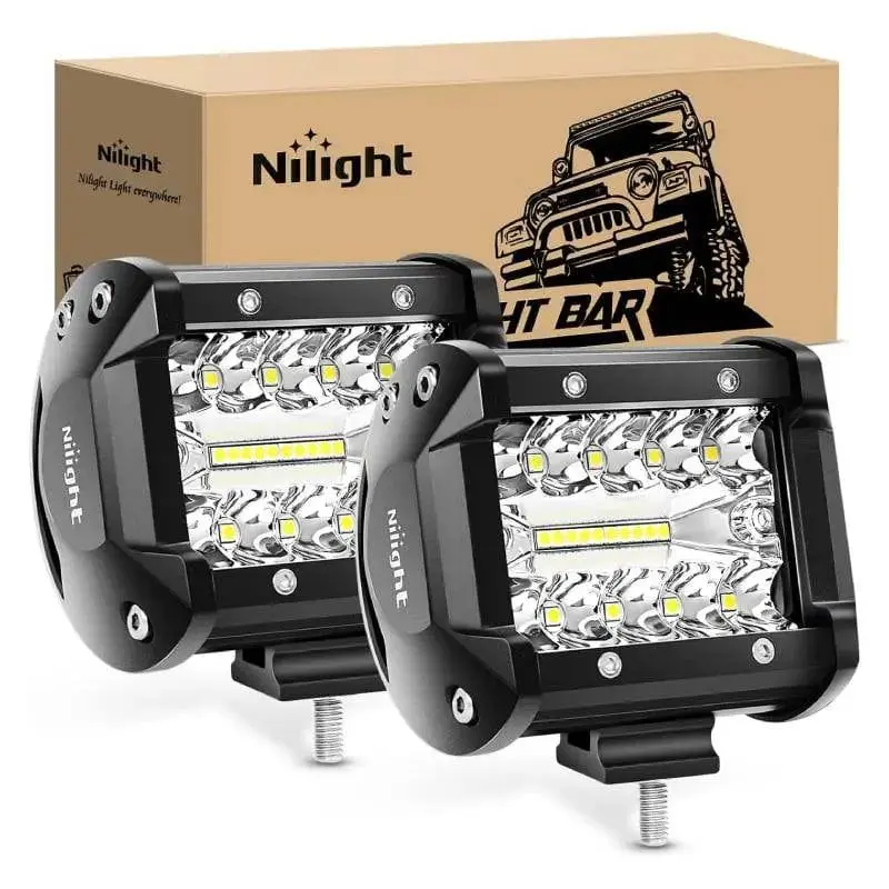 Nilight 4-Inch 60W Triple Row Spot-Flood LED Pods - Pair Pack, Bracket Mount Offroad Car Lighting, Truck Lights, LED Light Bars for Night Driving, Semi Truck Accessories,car accessories