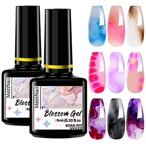MeetNail 4pcs Blooming Gel Set Clear Uv Led Blossom Gel Nails Polish Base & Top Coat With Brush for Spreading Effect Marble Tie Dye Natural Stone Watercolor Floral Print Soak off Diy Nail Art Design Manicure Gift Cutics Flawless Manicure Cosmetic