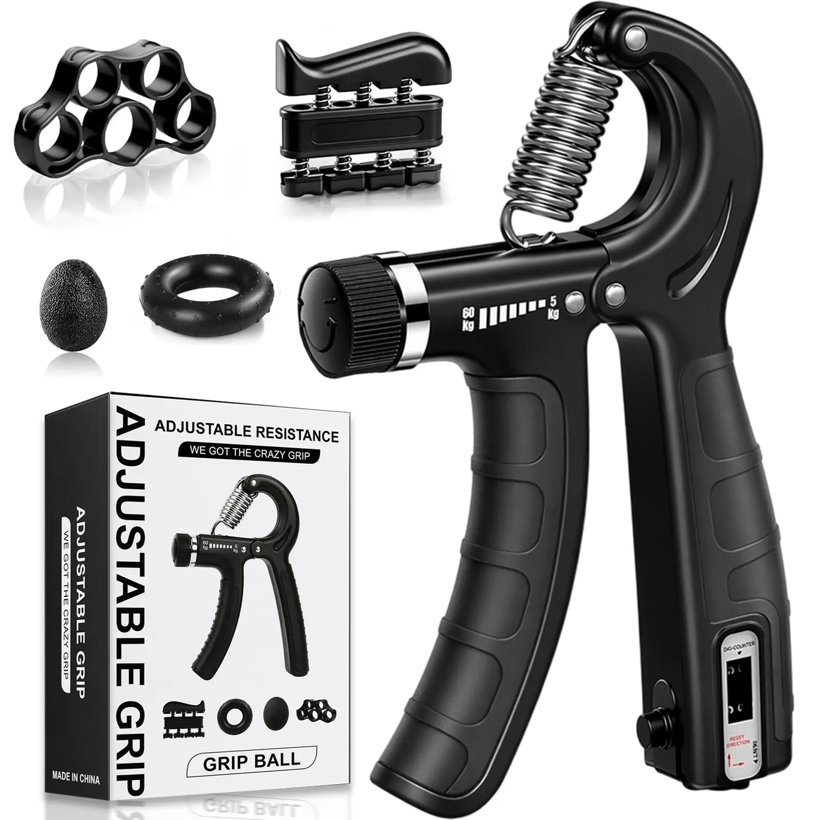 Grip Strength Trainer Hand Grip Exerciser Adjustable 5-60kg Resistance Forearm Strengthener for Muscle Building Injury Recovery Fitness Home Gym Athletes stress carpal