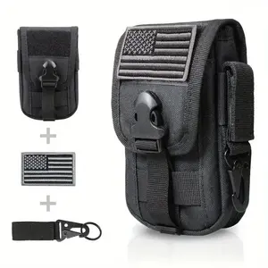 Vertical shoulder bag, cell phone bag, smartphone waist bag, storage box, accessory gadget card with American flag patch, D-ring and gear clip