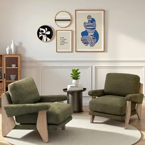 Baliaa Accent Chair Mid Century Modern Chenille Armchair Solid Wood Frame Lounge Upholstered Reading Chair Sturdy Base For Living Room Bedroom Office Comfy Guest Waiting Room Chairs