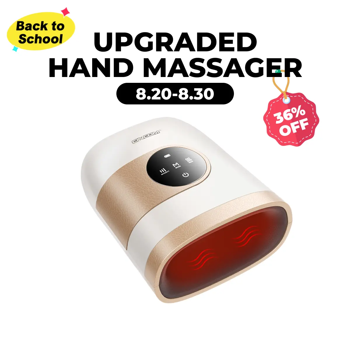 CINCOM White Gold New Hand Massager, Rechargeable with Adjustable Comfort Settings, Soothing Warmth, User-Friendly Display—Perfect for Relaxation and an Ideal Gift for Loved Ones,dorm essentials
