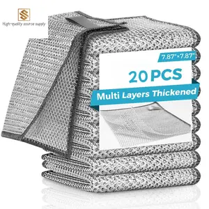 TikTokShopBlackFriday Stainless Steel Wire Scrub Cloths -20-Pack Double-Layer Multi-Use Mesh Metal Scrubbers, Scrubbing Pad, Lint-Free, Dry & Wet Applicable for Kitchen Dishwashing, Pot/Pan Cleaning & Surface Wiping, Silver