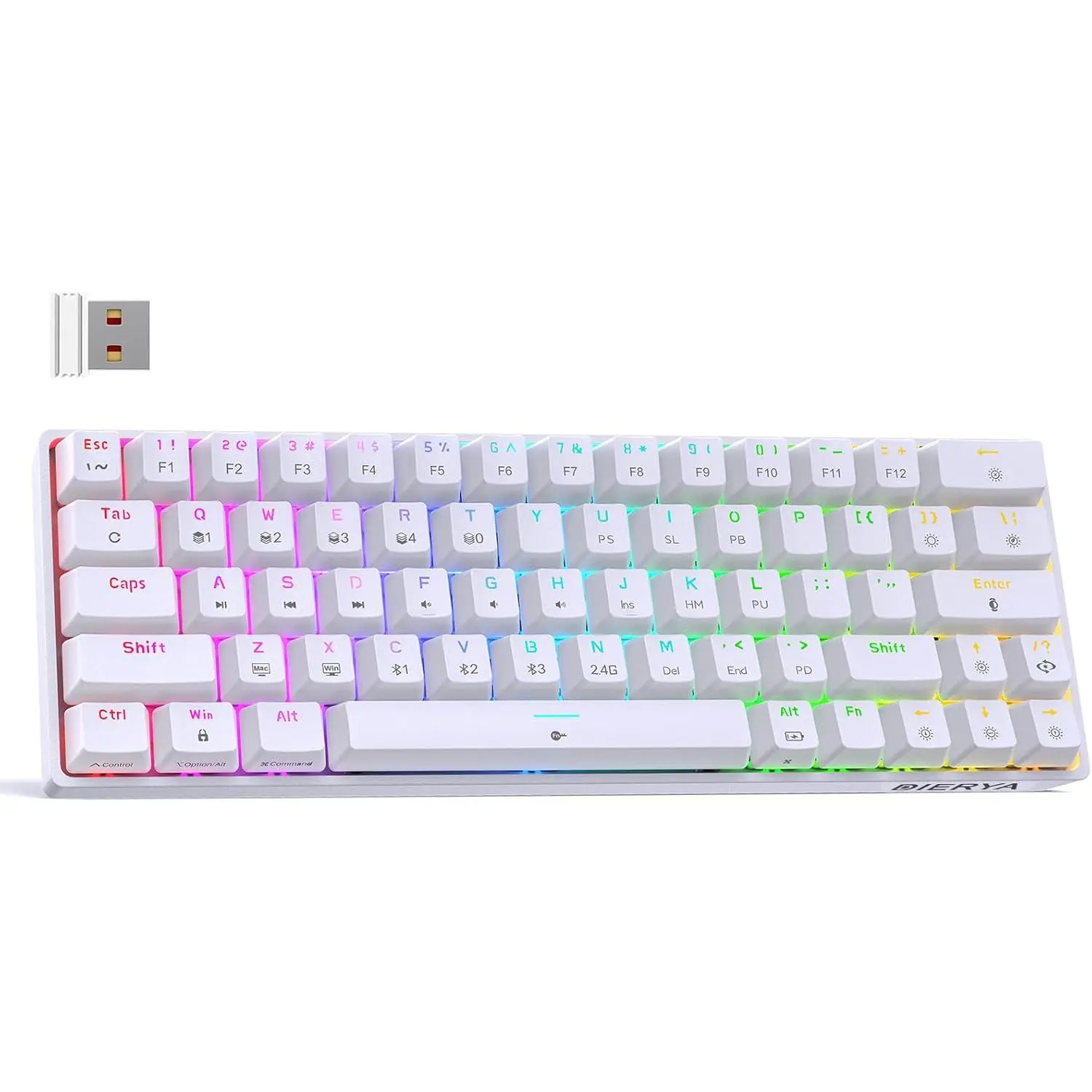 60% Wireless Mechanical Gaming Keyboard| Bluetooth/2.4G/Wired| RGB Backlit| Anti-Ghosting Compact 63-Keys Mini Keyboard| with Red| for Windows Laptop PC Gamer Typist-White