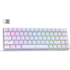 Ergonomic Mechanical Keyboard, White 60% Compact Layout for PC Gamers, Tri-Mode Connectivity (Wireless/Wired), RGB Backlit Red Switches & 63 Anti-Ghosting Keys