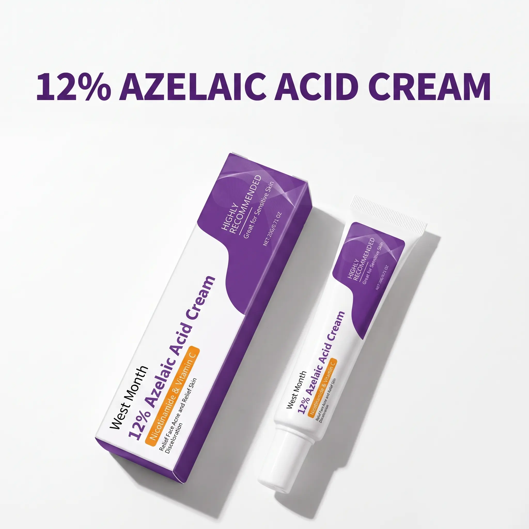 12% Azelaic Acid Cream - Niacinamide & Vitamin C Acne Spot Treatment for Adult Acne, Dark Spots, Post-Acne Marks & Redness Relief - Gentle for Sensitive Skin (0.71 oz) - Fast US Shipping