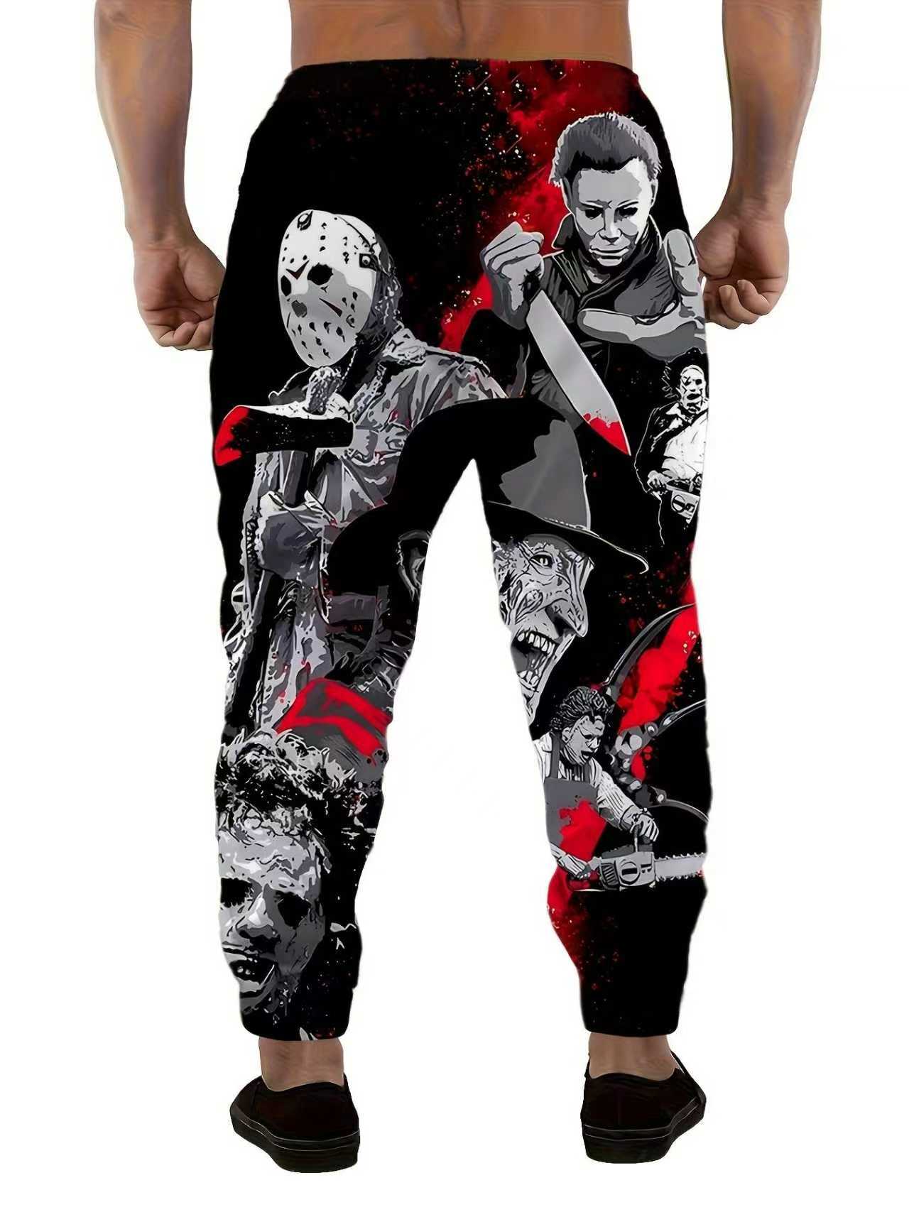 Men's Printed Drawstring Sweatpants - Casual Fashion Outdoor Sweatpants with Pockets, Polyester Blend