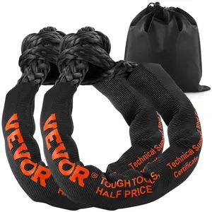 【Spotlight Day】VEVOR Synthetic Soft Shackle, 1/2" x 22" (2 Pack) 44092 lbs (20 Ton) Breaking Strength Recovery Tow Shackles with Extra 2 Sleeves & Storage Bag for UTV, ATV, Trucks, Jeep, Off-Road Vehicles, Black