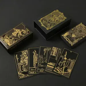 SDIK&SSIK Black Gold Tarot Cards with Guide Book Waterproof Wrinkle Resistant Foil Tarot Deck for Beginners Includes Chakras Planets Zodiac Signs Elements & Affirmations