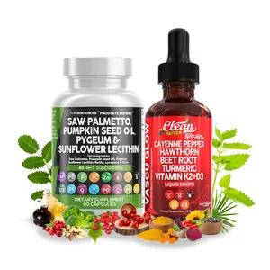 Clean Nutra Prostate & Heart Health Duo | Saw Palmetto, Pumpkin Seed Oil, Cayenne Pepper, Hawthorn & More Circulation & Men's Vitality Supplement [Prostate Defend Capsules + Vascu Glow Liquid Drop]