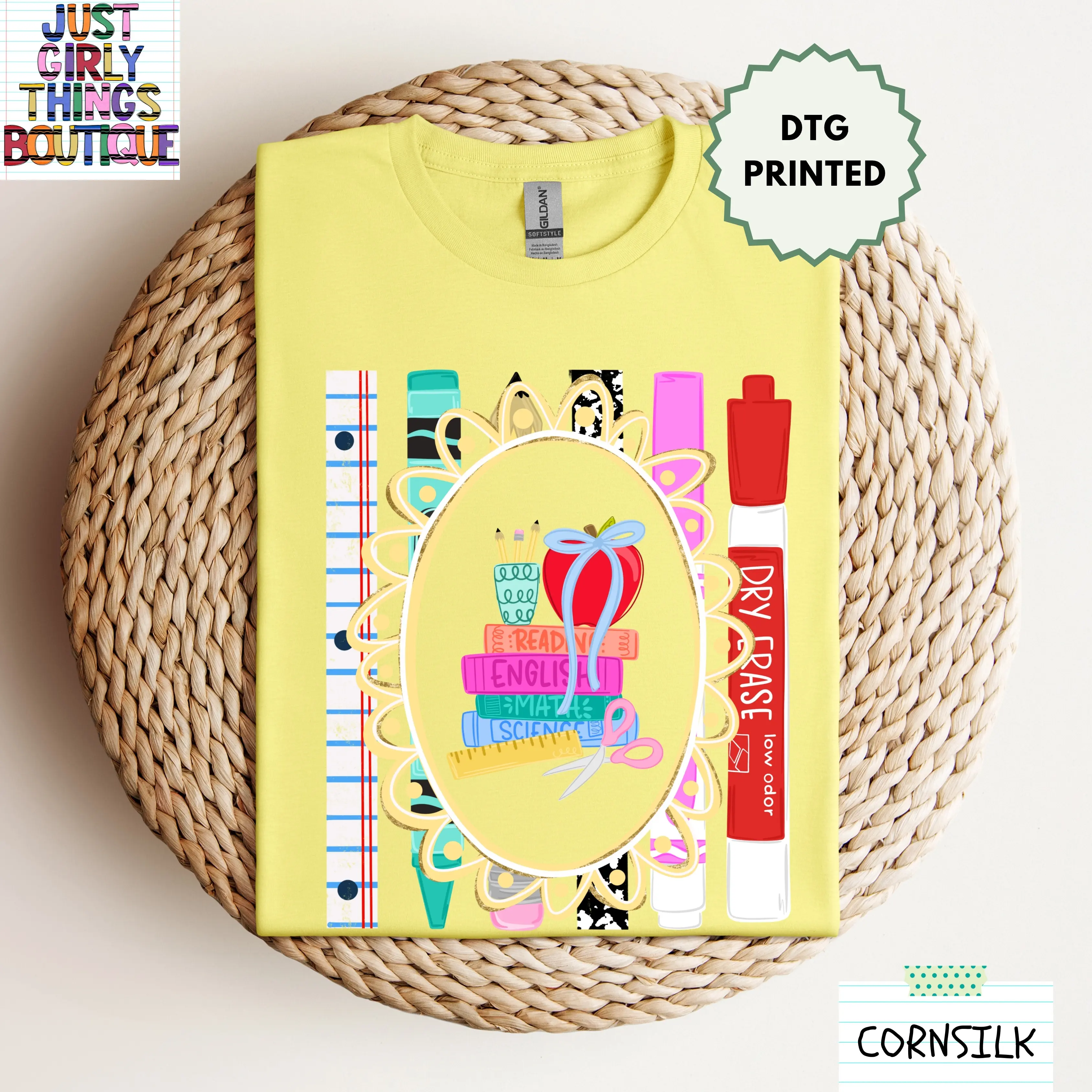 Retro Teacher Shirt - Gildan 64000 Softstyle/Gildan 5000 Heavy Cotton Tee -  Teacher Crayon Pencil Composition Notebook Book Apple Shirt, Coquette Teacher Shirt, Preppy Teacher Shirt, Trendy Teacher Shirt, Teacher Apple Shirt, Teacher Book Shirt