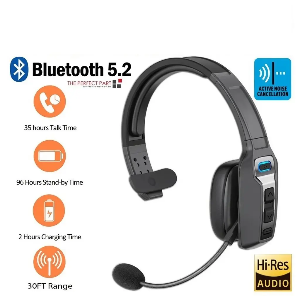 Trucker Bluetooth 5.2 Wireless Headset With Noise Cancelling Mic For Phones PC