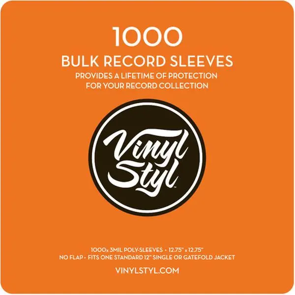 Vinyl Styl® VS-P-007 Protective 12-in Plastic Outer Record Sleeves - Open Top, 1000-Count Bulk Pack, Record Jackets for Audiophiles [BAGS / SLEEVES], Lifetime, Abrasive