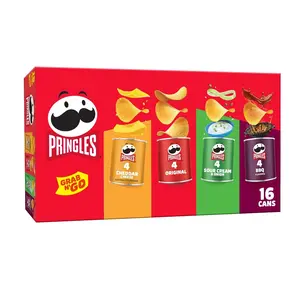 Pringles Potato Crisps Chips Variety Pack 16 Cans Grab N' Go Lunch Snacks for Office Kids Cheddar Original Sour Cream BBQ