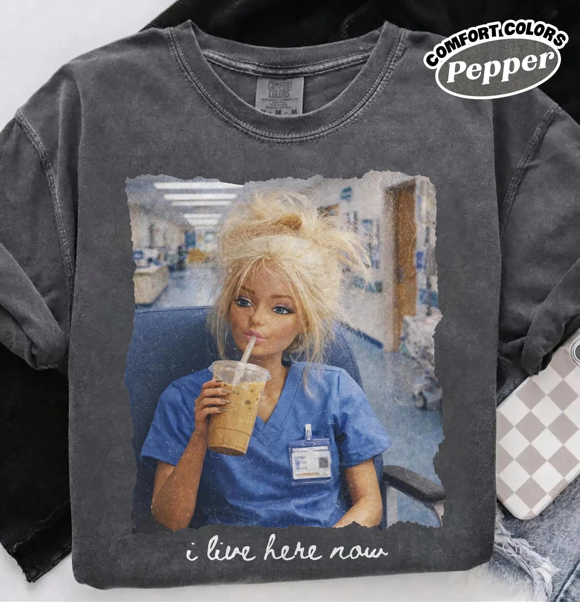 Funny Nurse Doll Shirt, I Live Here Now Meme Comfort Colors Tee, Disgusting Doll Face Shirt, Nurse Life Shirt, Medical Humor Tee,Booked And Busy Nurse Gift