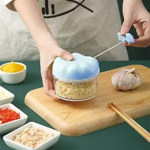 Manual Garlic Kitchen Vegetable Chopper – Quick & Easy Mince for Garlic, Ginger & Onions, 304 Stainless Steel, 3 Sharp Blades, Easy to Clean Garlic Crusher