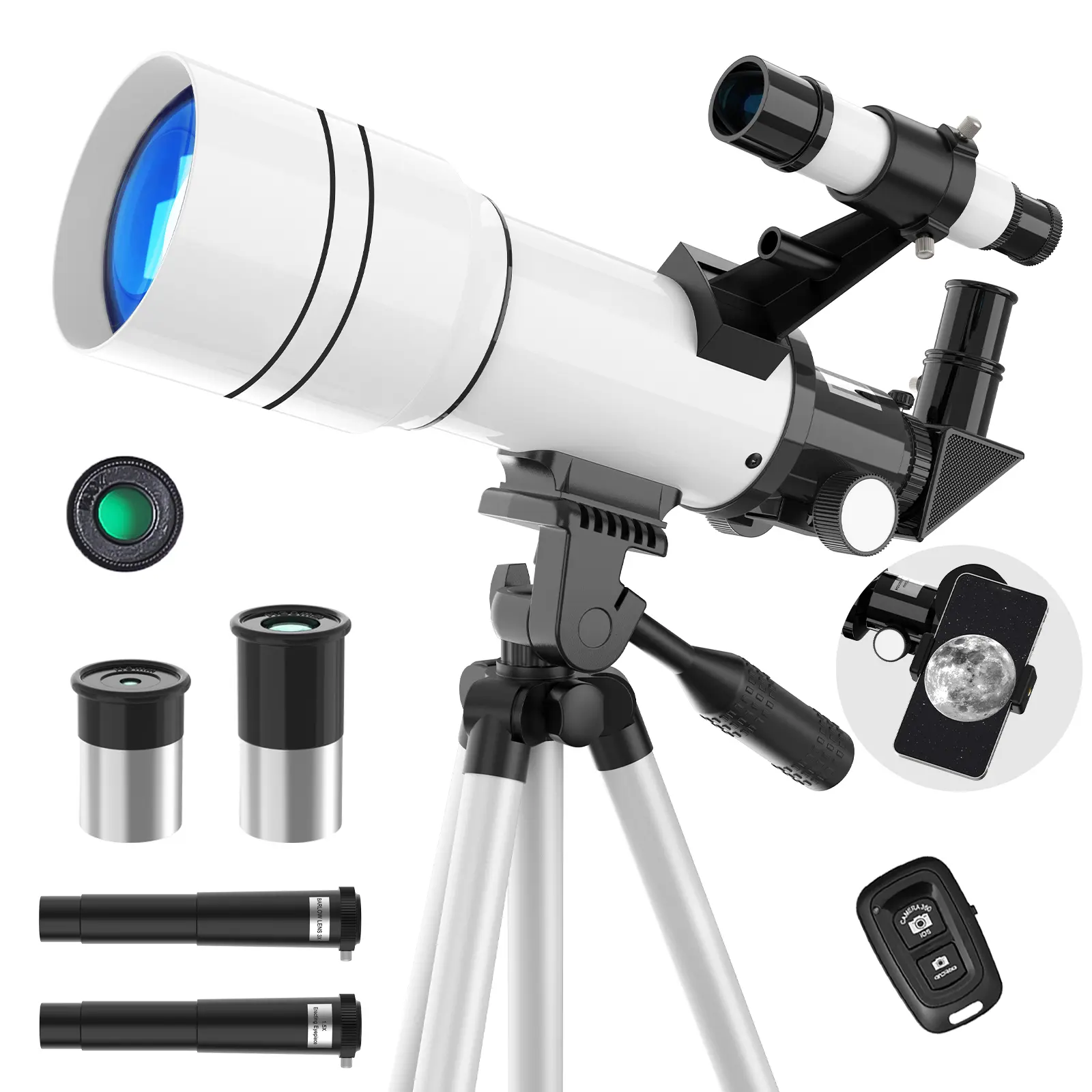 Fuoibl Telescope for Kids and Adults, Astronomical Telescopes (15X-150X) with Fully Multi-Coated Optics, 70MM Aperture 300MM Refracting Telescope for Moon, Astronomy Beginners Gifts with Phone Adapter
