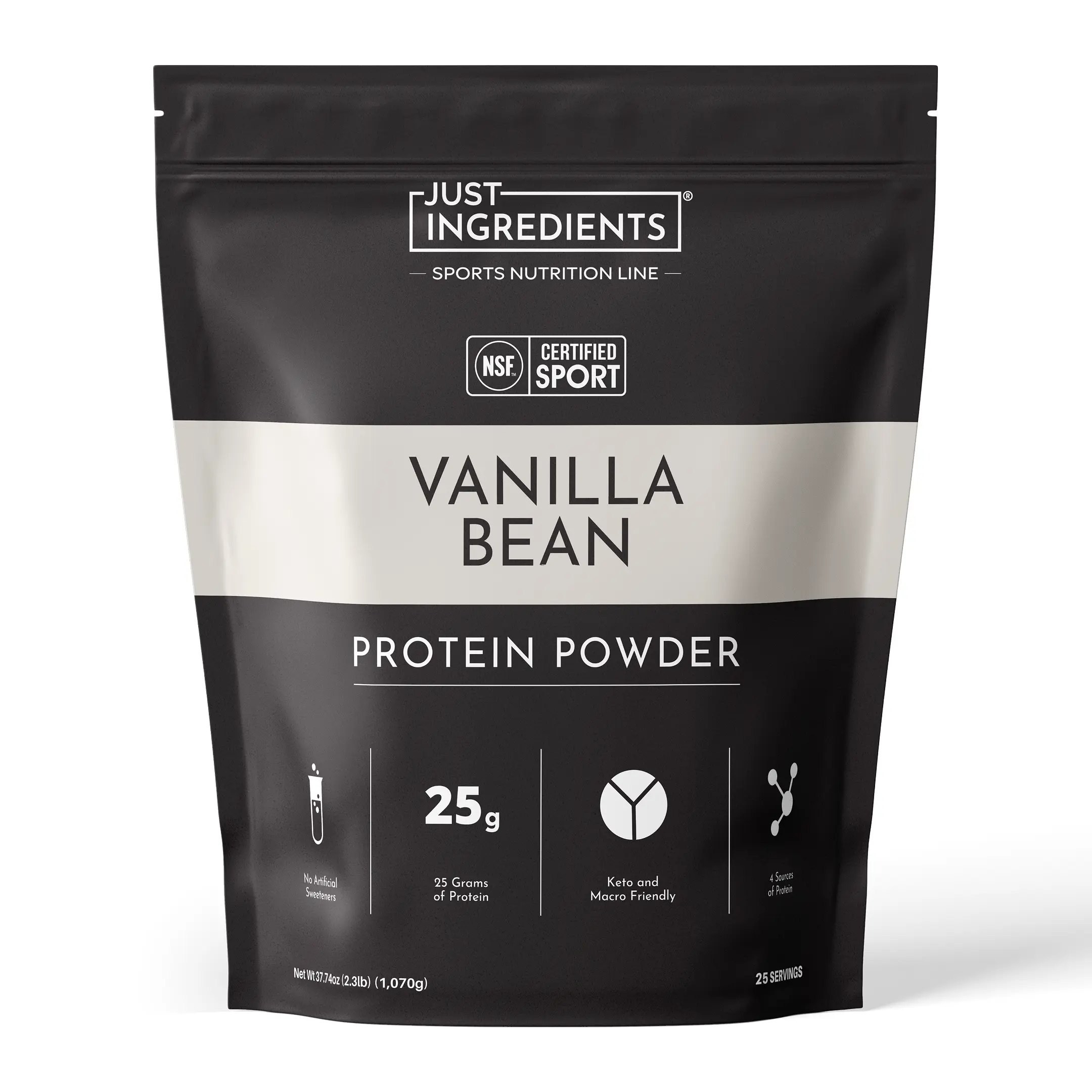Just Ingredients Vanilla Bean Protein Powder - NSF - 25 Servings | 100% Grass-fed Non-denatured Whey| Supplement | Fitness | No Artificial Flavors