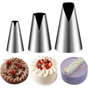 3 count V-Shaped Piping Tips Set, Stainless Steel Cake Decorating Tips, Frosting Icing Tips for Cupcakes, Cake, Cookie and Decorating (580 686 580S)