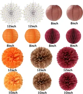 White Brown Orange Burgundy Party Kit – Tissue Paper Flowers & Lanterns