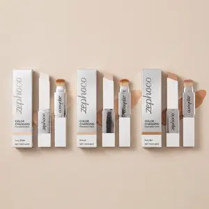 2-in-1 Magic Color Changing Foundation & Concealer Stick Duo, Zephoco Hydrating Lightweight Long Lasting Buildable Coverage Cream Makeup Stick, Natural Seamless Non-Caking Foundation for All Skin Tones