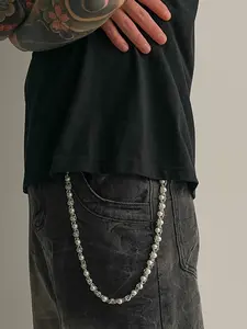 Men's Hip Hop Fashion Jeans Belt Chain, Pearl Wrap Waistchain Accessory, Cross-Border Men's Belts, Unique Style Jewelry