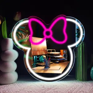 Mirrored neon light, USB powered LED light, pink and white, decorative mirror, Home Decor Light, Neon Accent Lights. Perfect for bedrooms, girls' rooms, parties, studios, and shop decorations. A wonderful birthday gift.