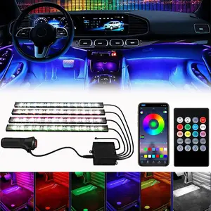 Car LED Strip Lights Kit, Auto Interior Ambient RGB LED Strip Atmosphere Car Decorative Lamp with Bluetooth Music Sync App Remote Control,