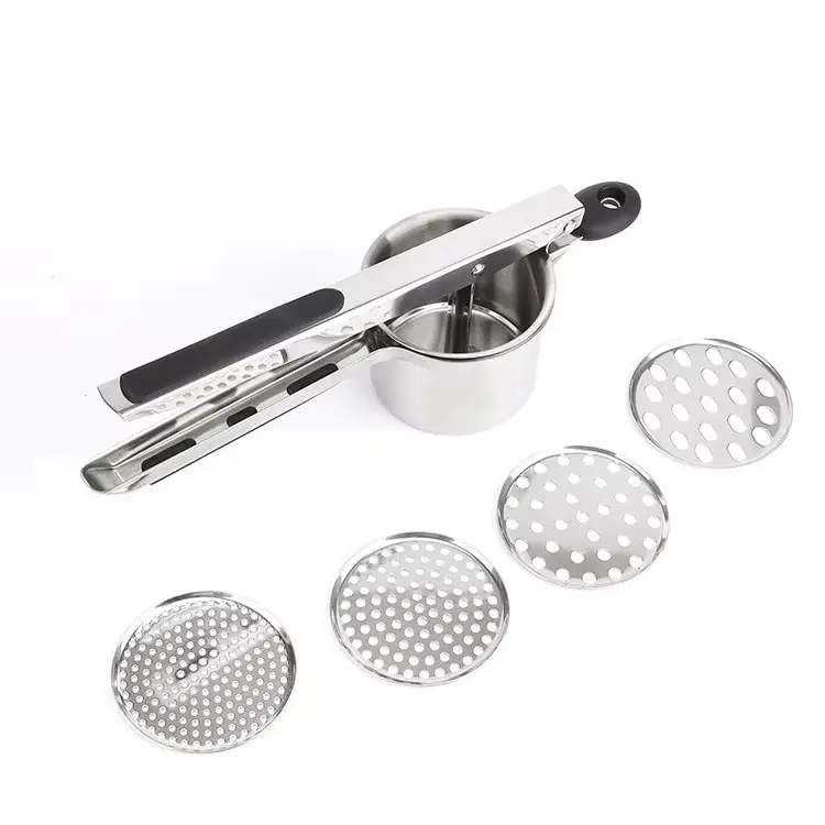 Potato Smoother Stainless Steel Potato Ricer Press With 4 Interchangeable Discs, Manual Potato Masher For Smooth Fluffy Mashed Potatoes, Ergonomic Handle Vegetable Pressing Tool For Home Kitchen Cooking, Baking And Food Preparation