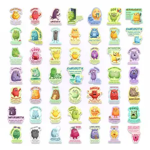 50 Sheets Emotion Recognition Monster Stickers, Mental Health Education Text Stickers, Waterproof DIY Scrapbook Material