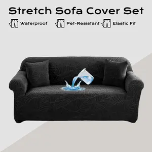 Elastic Waterproof Anti-Slip Sofa Cover, Leaf Pattern, Stretchable, Durable Stain-Resistant, Fits 1-4 Seat Sofas, Pet Scratch Protection, Includes Pillowcase