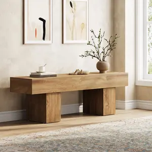 Tribesigns Farmhouse Wood Bench 55” for Entryways, Bedrooms & Living Rooms