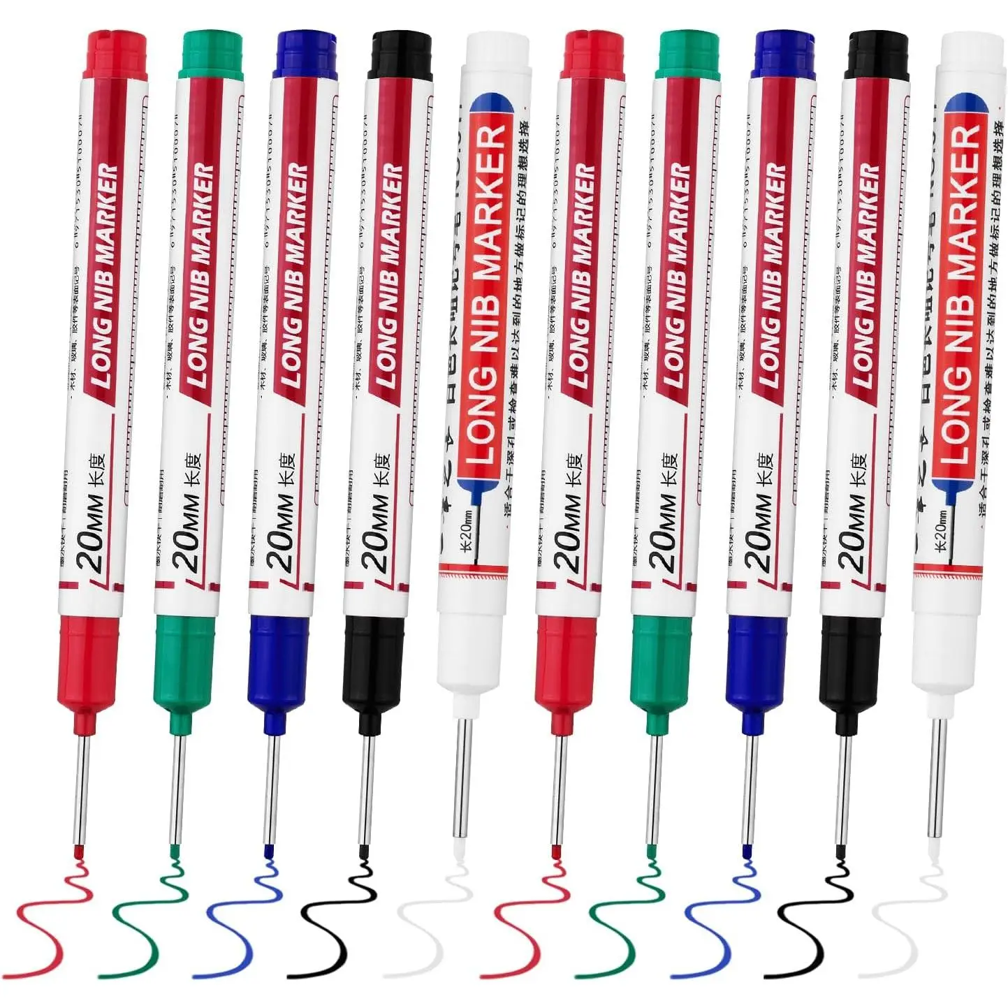 10 PCS Long Head Deep Hole Marker Pens,20mm Long Nib Marker, Longs Nose Markers, Waterproof Construction Markers Marking Tool,Permanent Markers Carpenter Ink marker Pens,Metal marking Pens