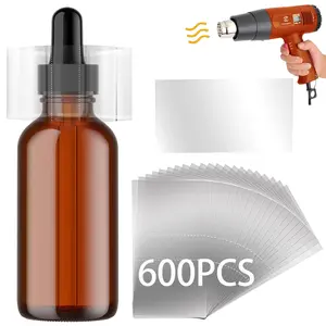 600Pcs Shrink Wrap for Bottles Bands Jars - Clear Heat Shrink Bottle Seals, Easy to use, for Essential Oil Bottle, Dropper Bottle and Test Tube Bottle Cap (1.8 x 1.2 Inch / 45x30mm)