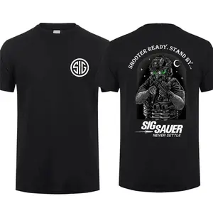 Sig Sauer Shooter Ready Graphic Tee for Men, Vintage Tactical Streetwear T-Shirt, Unisex Casual Top