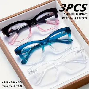 3 Pack Anti Blue Light Reading Glasses Oprah Style Unisex Large Frame with Spring Hinge Fashion Computer Readers Eyeglasses Mix Color