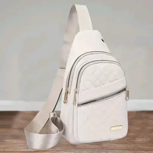 Women's Solid Color Minimalist Quilted Design Fanny Pack Fashionable Large Capacity Sling Bag with Multiple Pockets for Daily Wear and Gift