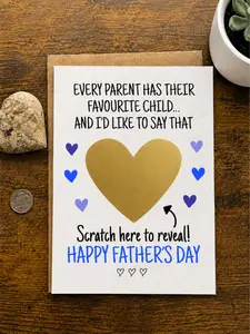 Father's Day Scratch-Off Surprise Card, Funny Gold Heart Gift Reveal Greeting Card, Remote Control TV Gift for Dad, Andrew Clothings