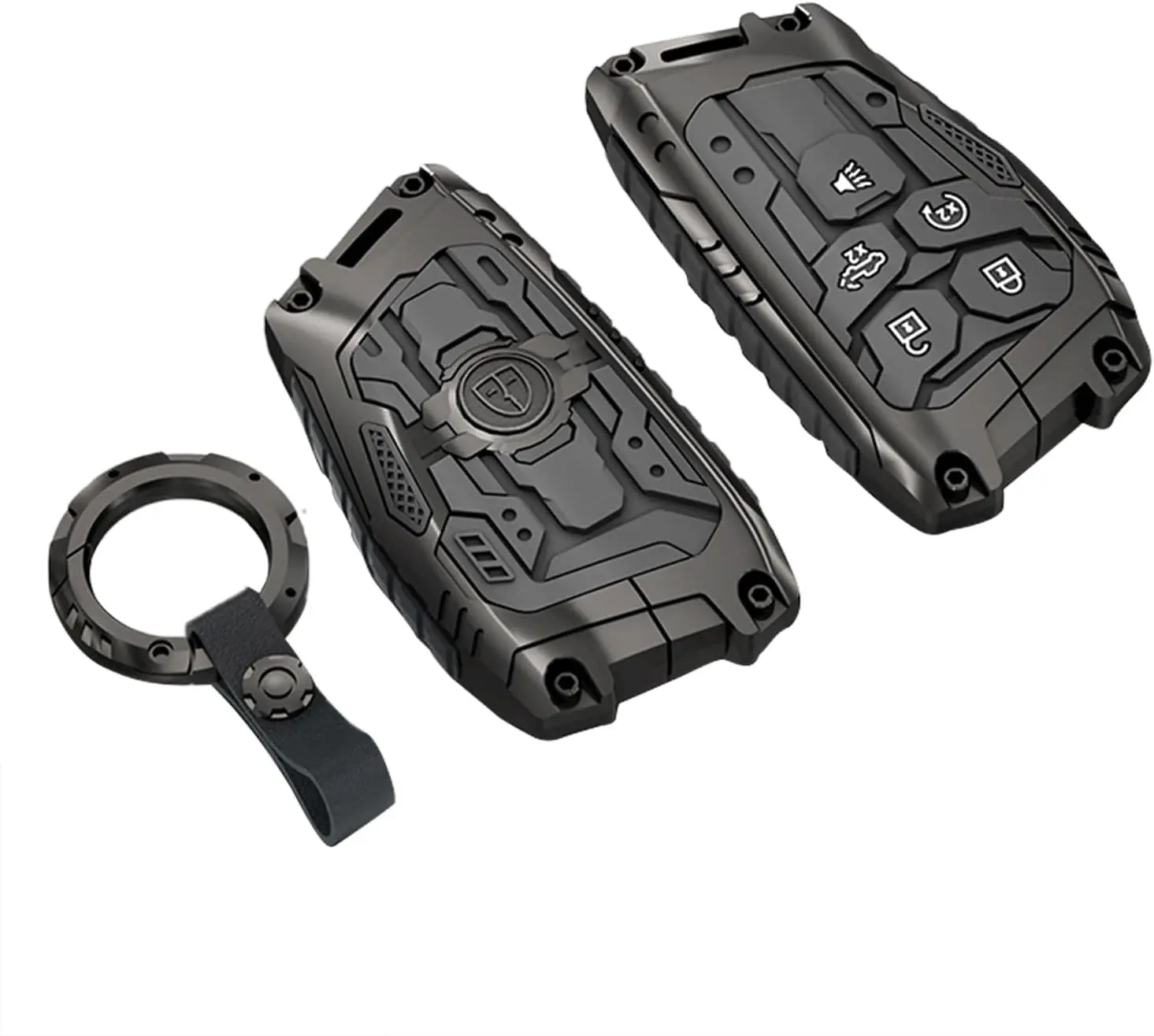 Key Fob Case Cover 5-Button Compatible with GMC Remote Fob Case Metal Shell with Key Chain Protector Key Case Shell with Keychain