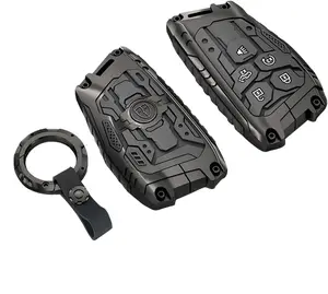 Key Fob Case Cover 5-Button Compatible with GMC Remote Fob Case Metal Shell with Key Chain Protector Key Case Shell with Keychain