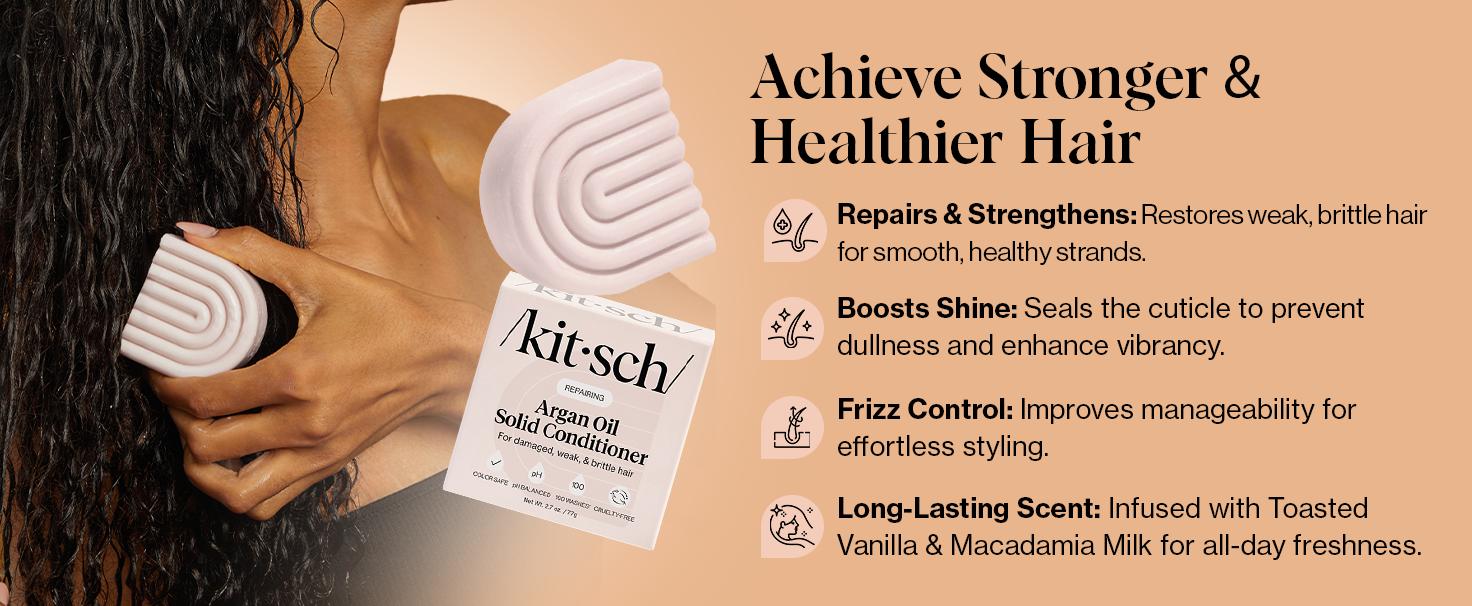 Kitsch Repairing Argan Oil Solid Conditioner Bar for Hair Care – Vegan, Made in USA, Paraben-Free for Damaged, Weak, and Brittle Hair, 2.7 oz Kitsch Repairing Argan Oil Solid Conditioner Bar for Hair Care – Vegan, Made in USA, Paraben-Free for Damaged, Weak, and Brittle Hair, 2.7 oz