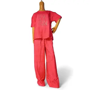 Women’s 2 Piece Lounge Set – Oversized T-Shirt & Wide Leg Pants, Casual Comfortable Matching Outfit