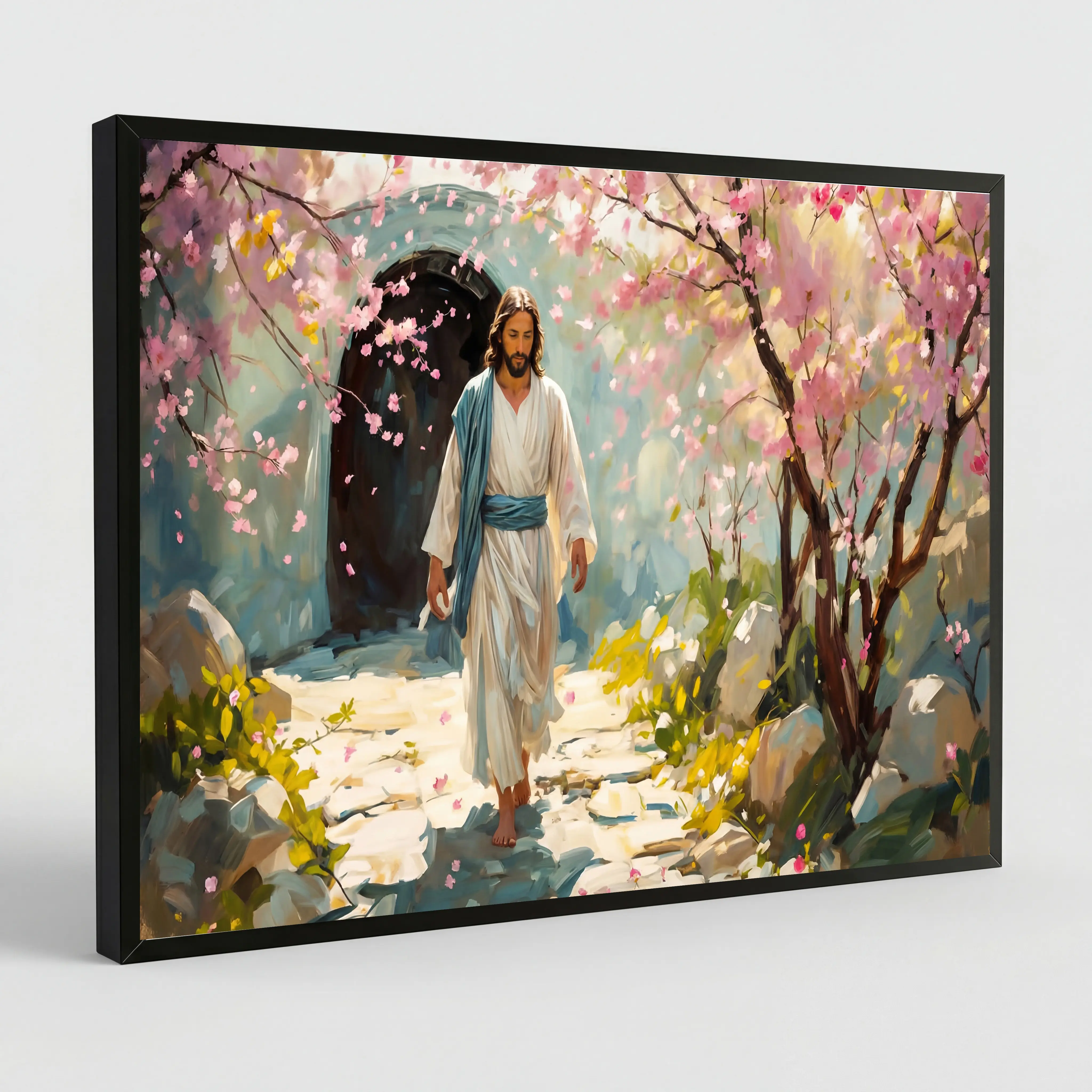 Jesus Walking Out of The Empty Tomb Poster, Easter Jesus Christian Art Decor, He Is Risen, Religious Poster Decor for Prayer Bedroom Living Room Church, Easter Gift