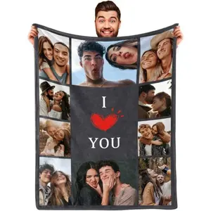 I Love You Custom Photo Blanket For Couples, Personalized Picture Throw For Girlfriend Boyfriend, Anniversary Christmas Birthday Valentine’S Day Gift, Soft Cozy Flannel Fleece Blanket For Couch Bed, Romantic Keepsake Home Decor