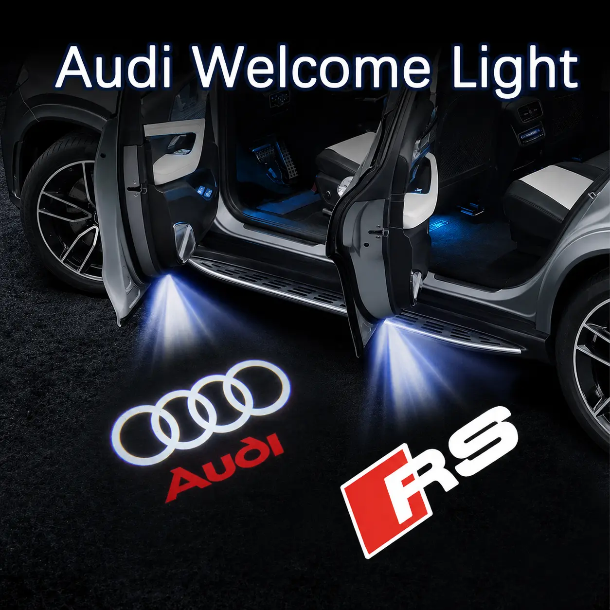 2pcs Vehicle-Specific Logo Projector Ghost Shadow Lamp, Car Door Vehicle Welcome Light for Audi A1 A3 8P 8V A4 A5 A6 A7 A8 Q3 Q5 Q7 Q8 Sline TT (Battery Not Included)