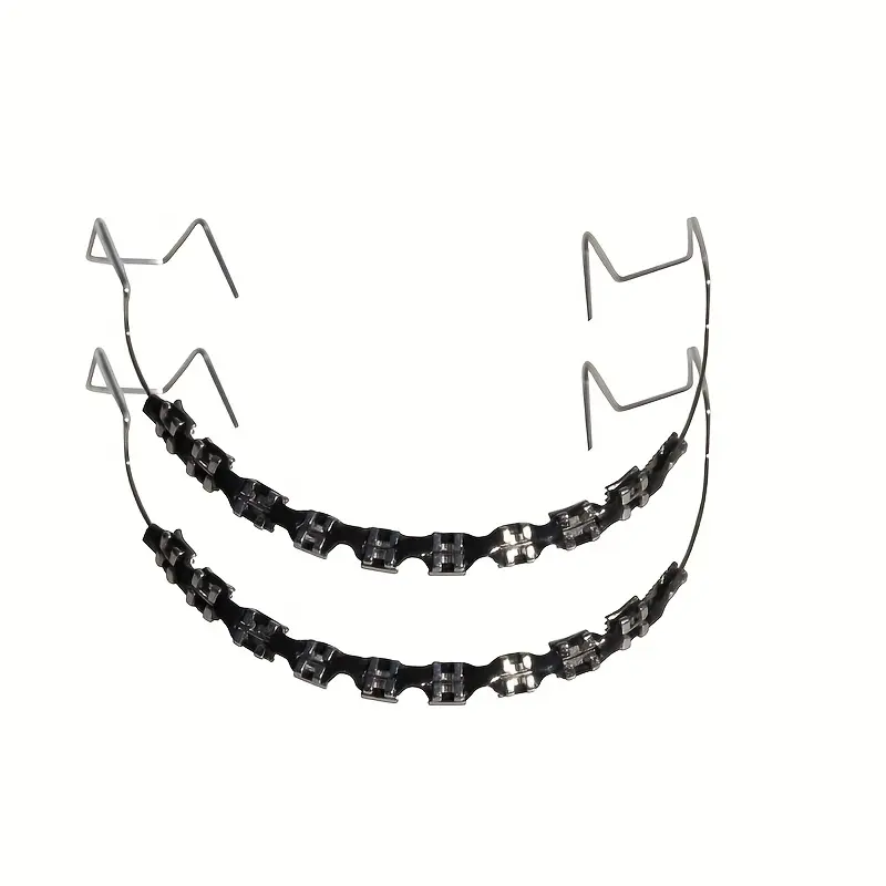 2pcs Temporary Orthodontic Braces Set - Stylish Zipper-Decorated Colored Plastic Accessory with Upper-Lower Jaw Hooks, Stainless Fake Teeth with Black Accent for Teenagers' Oral Sports Protection Use