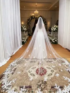 European and American Wedding Headpieces and Veils, Long Floor-Length Bridal Veils, Elegant Print Design, All Seasons Wear